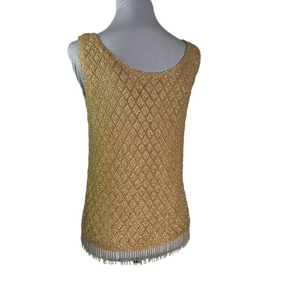 Vintage 60s Harilela's Hong Kong Beaded Golden Yellow Lined Wool Sweater M - Picture 6 of 8